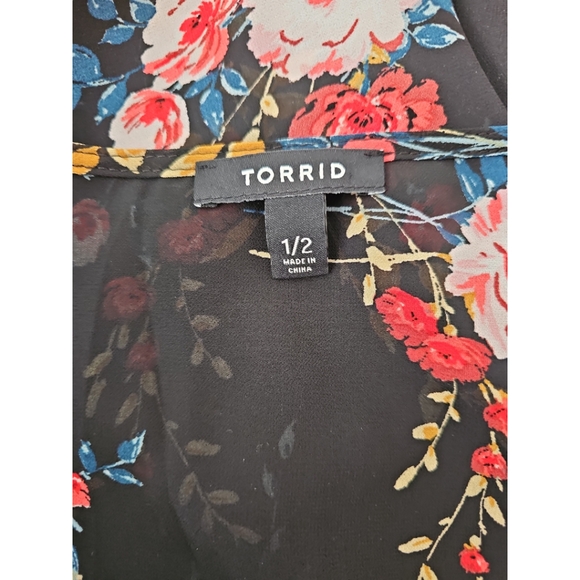 Torrid  Black Floral Chiffon Kimono Size 1X/2X - Picture 5 of 6